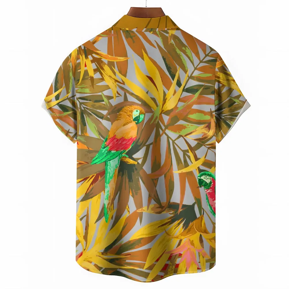 Men's  Parrot Print Hawaiian Casual Short Sleeve Shirt 2404000289