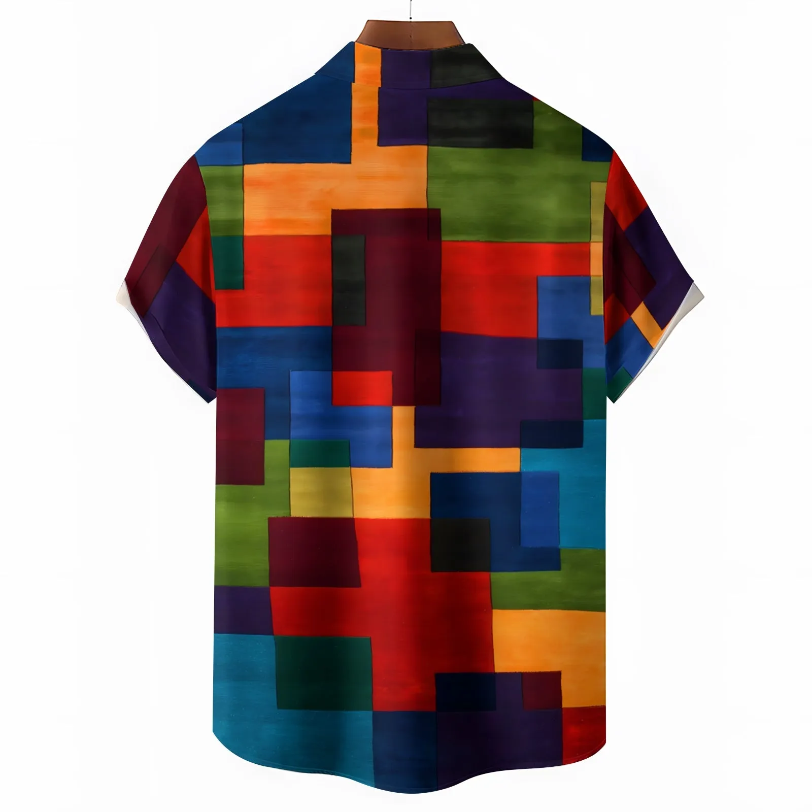 Men's Retro Geometric Print Button Pocket Short Sleeve Shirt 2403000741