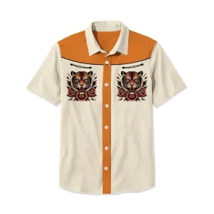 Men's Retro Ukiyoe Tiger Tattoo Print Shirt
