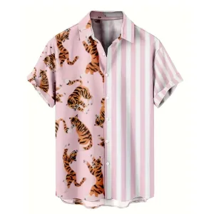 Men's Tiger Stripe Print Short Sleeve Shirt