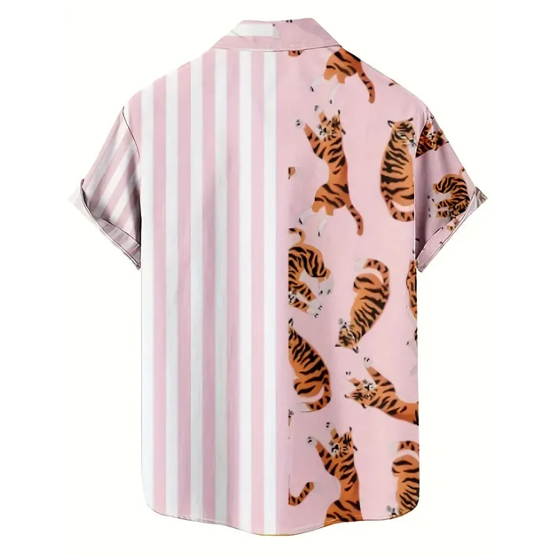 Men's Tiger Stripe Print Short Sleeve Shirt