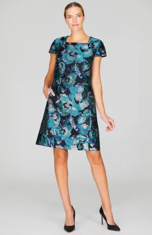 Metallic Kaleidoscope Short Sleeve Shift Dress