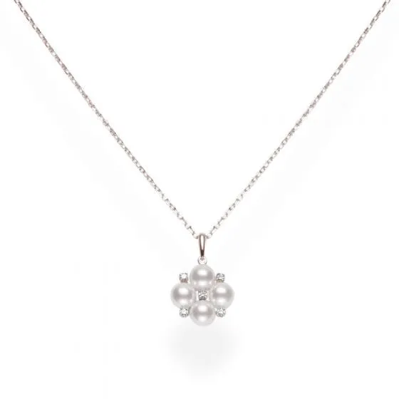 Mikimoto Yellow Gold, Diamond and Akoya 5mm Pearl Necklace