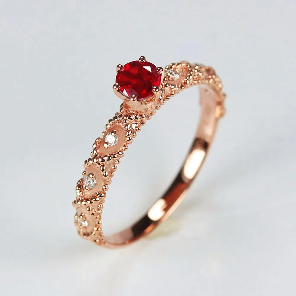 Milgrain Ruby Diamond Engagement Ring