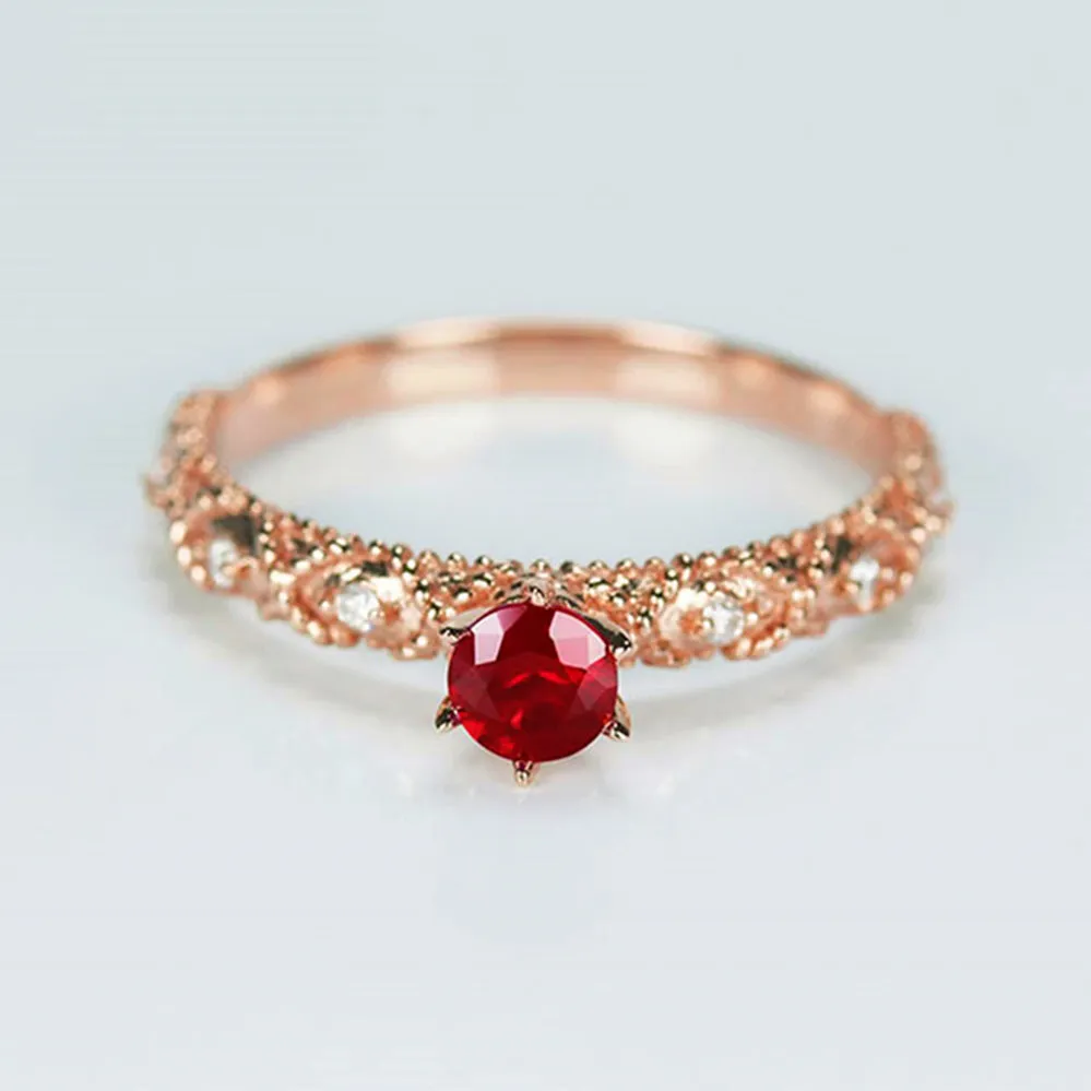 Milgrain Ruby Diamond Engagement Ring
