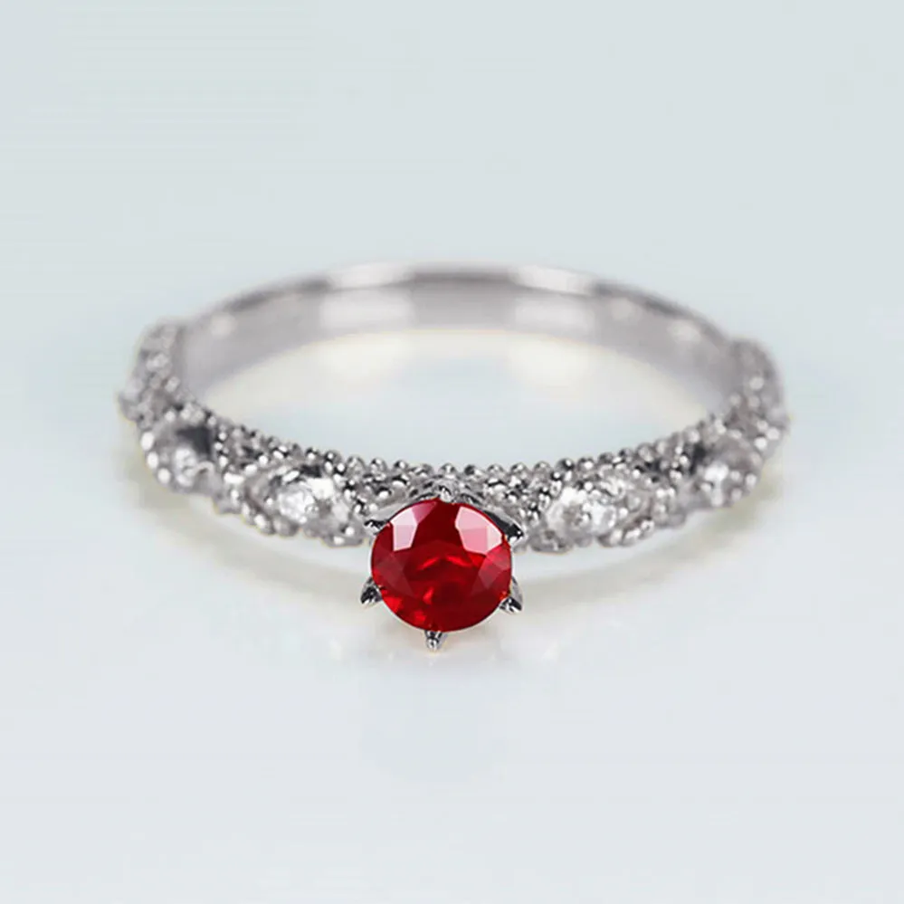 Milgrain Ruby Diamond Engagement Ring