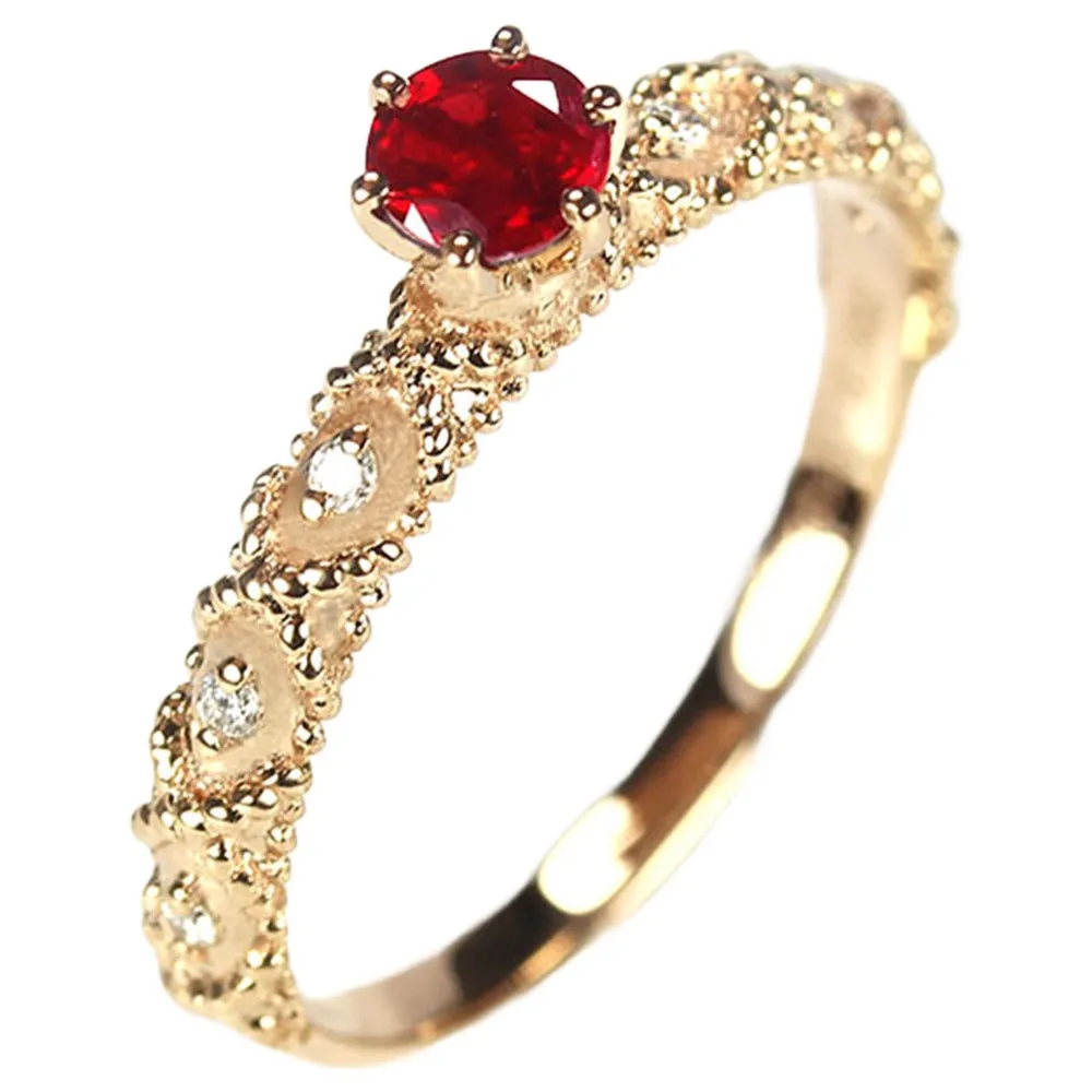 Milgrain Ruby Diamond Engagement Ring