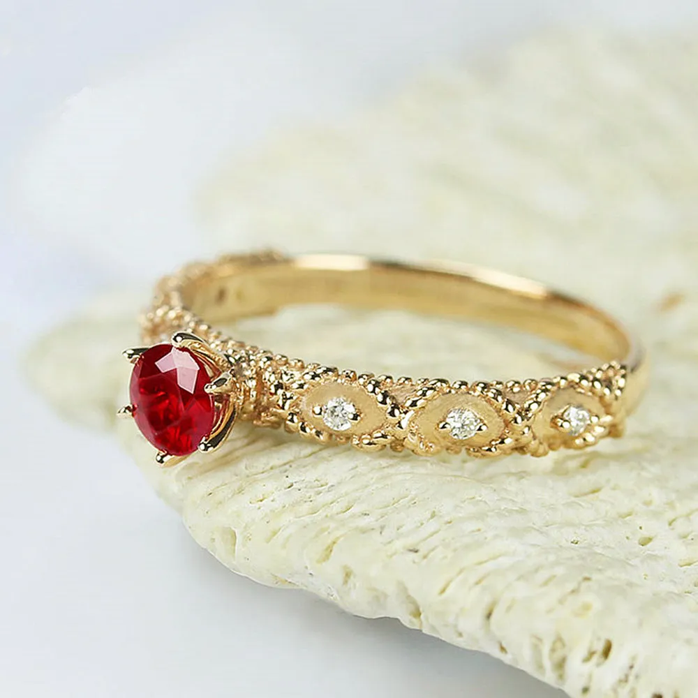 Milgrain Ruby Diamond Engagement Ring