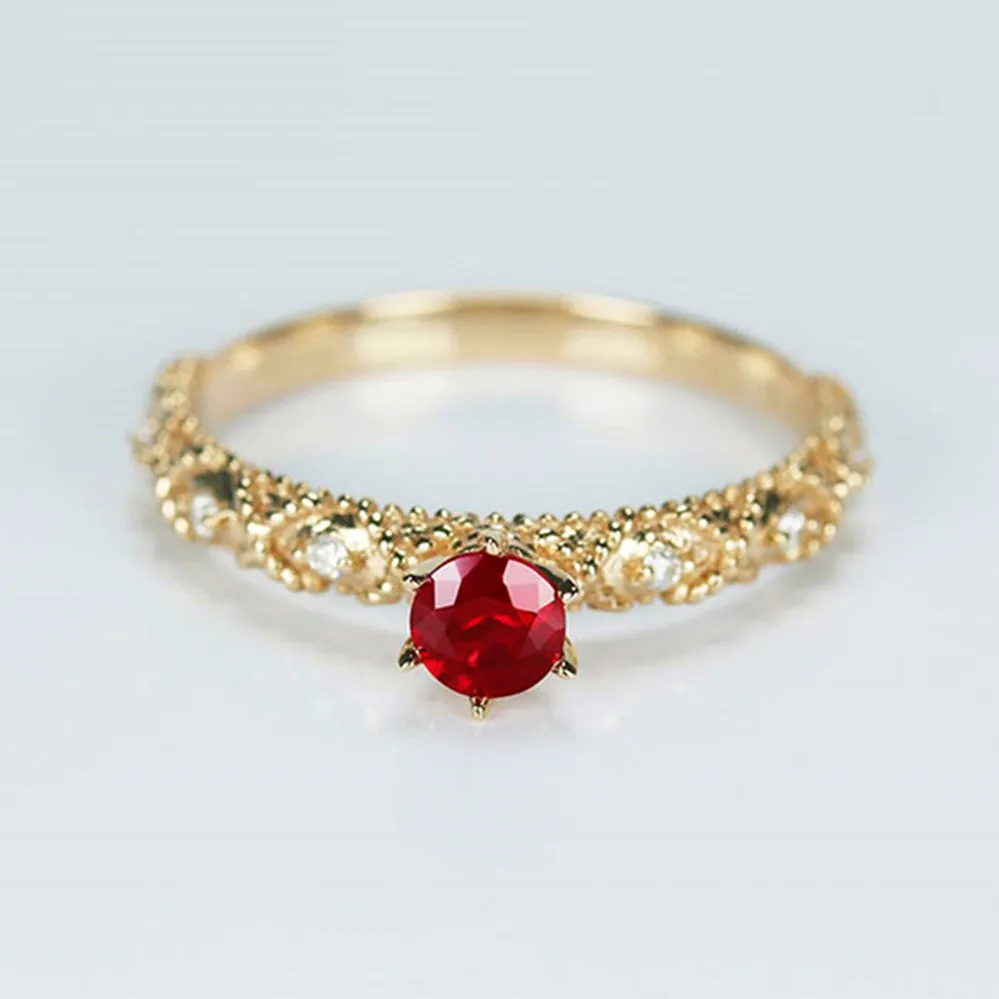 Milgrain Ruby Diamond Engagement Ring