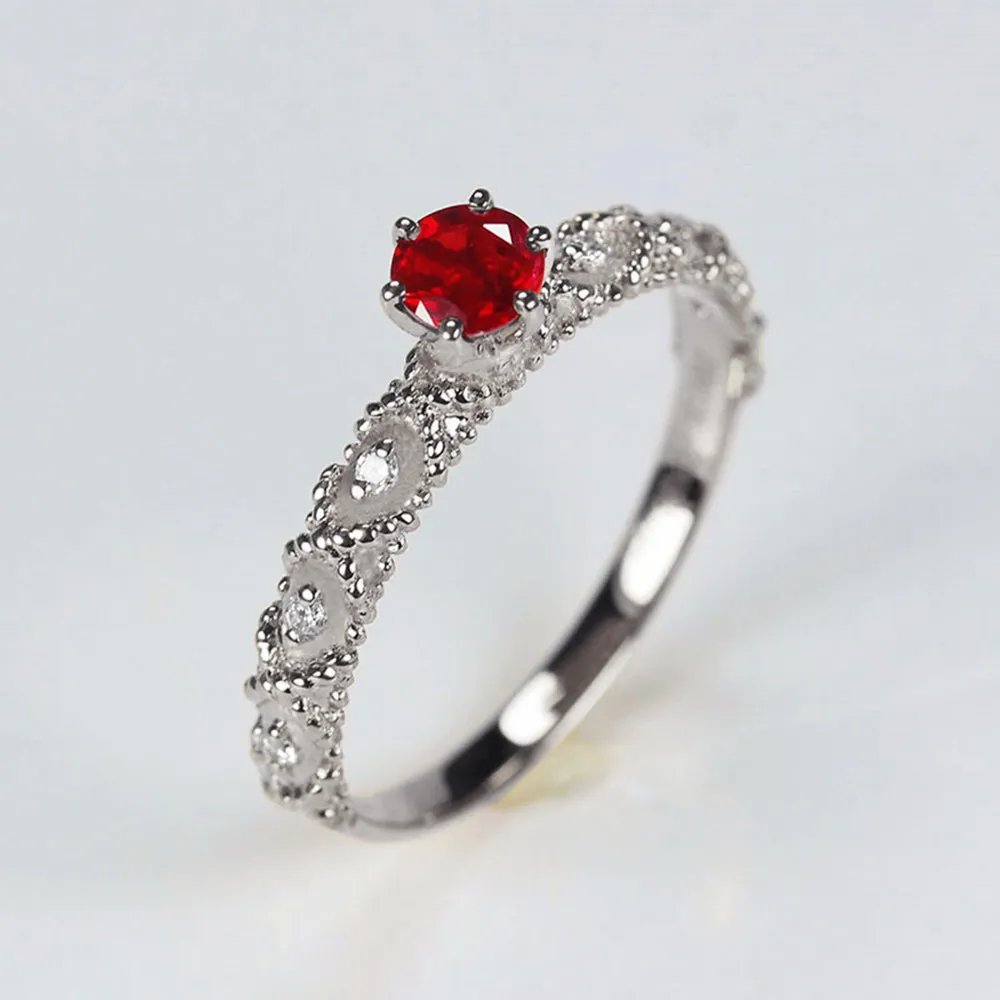 Milgrain Ruby Diamond Engagement Ring