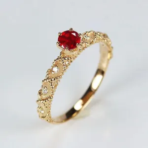Milgrain Ruby Diamond Engagement Ring