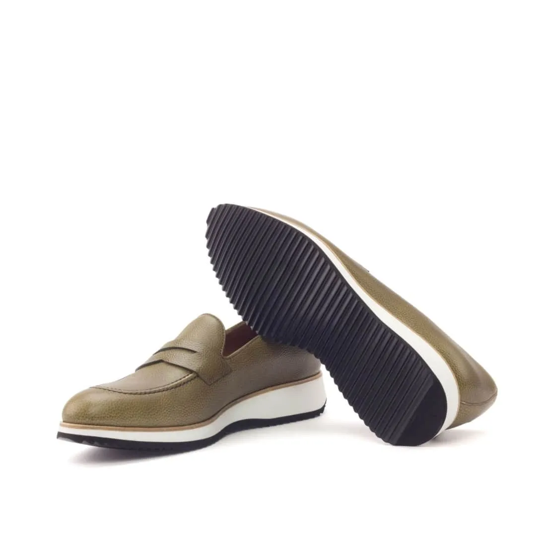 Mocassins Penny à bandeau en cuir grainé vert olive - Semelles Sport
