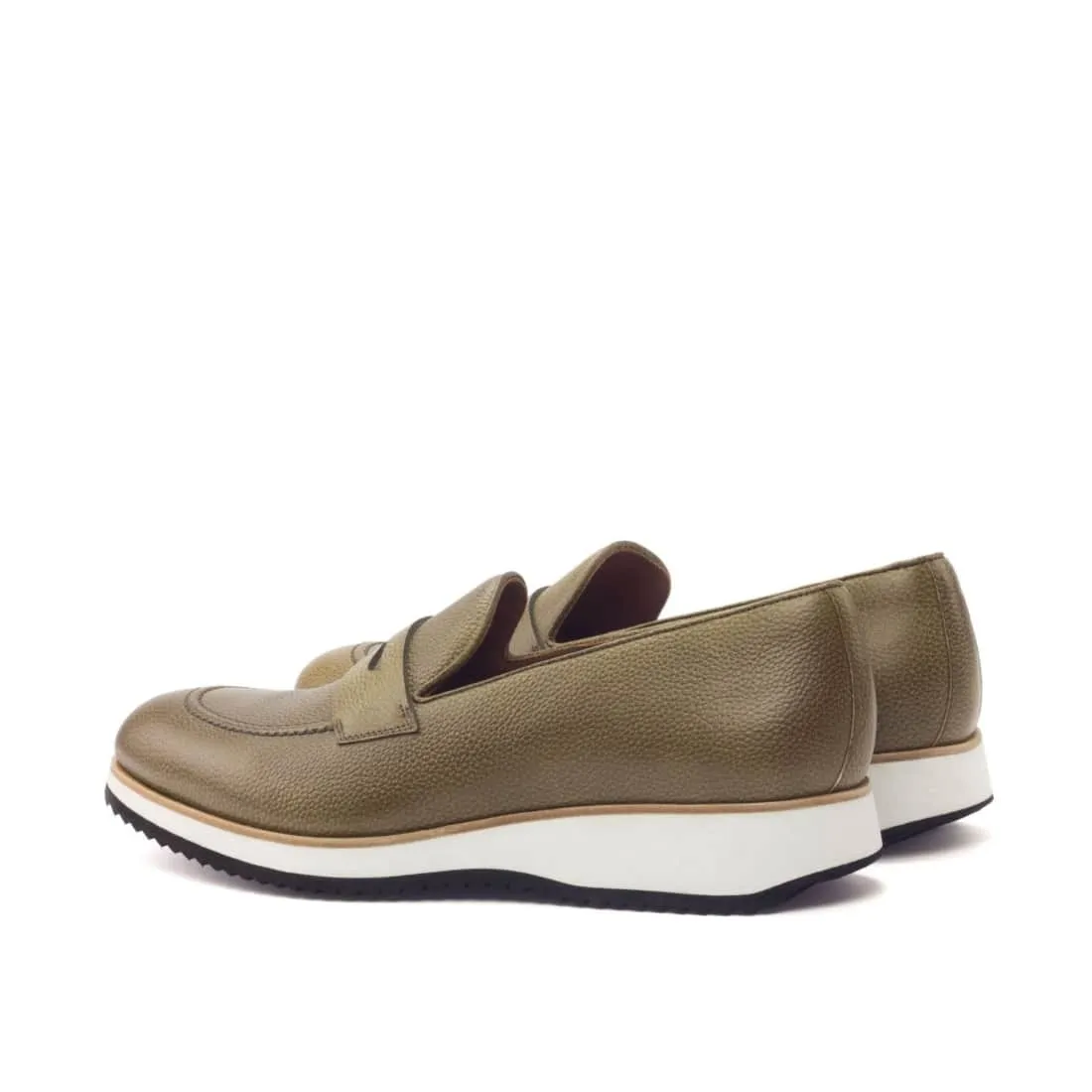 Mocassins Penny à bandeau en cuir grainé vert olive - Semelles Sport