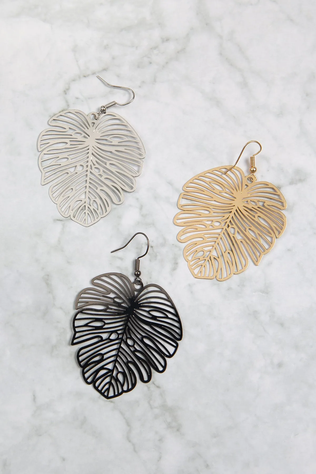 MONSTERA LEAF LASER CUT FILIGREE EARRINGS