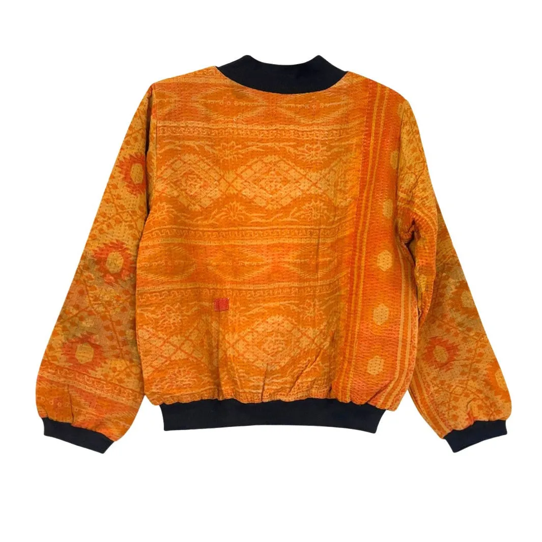 Nadia Bomber Jacket  | Vintage Kantha - Orange Diamond (M)