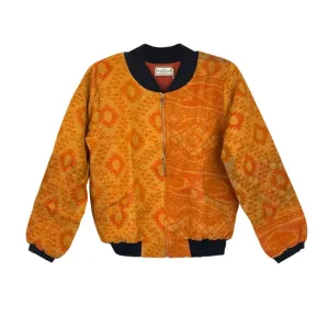 Nadia Bomber Jacket  | Vintage Kantha - Orange Diamond (M)