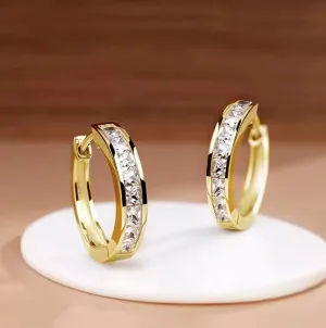 NEW Huitan Classic Design Hoop Earrings for Women Full CZ Square Princess Earrings Simple Elegant Female Accessories Versatile Jewelry