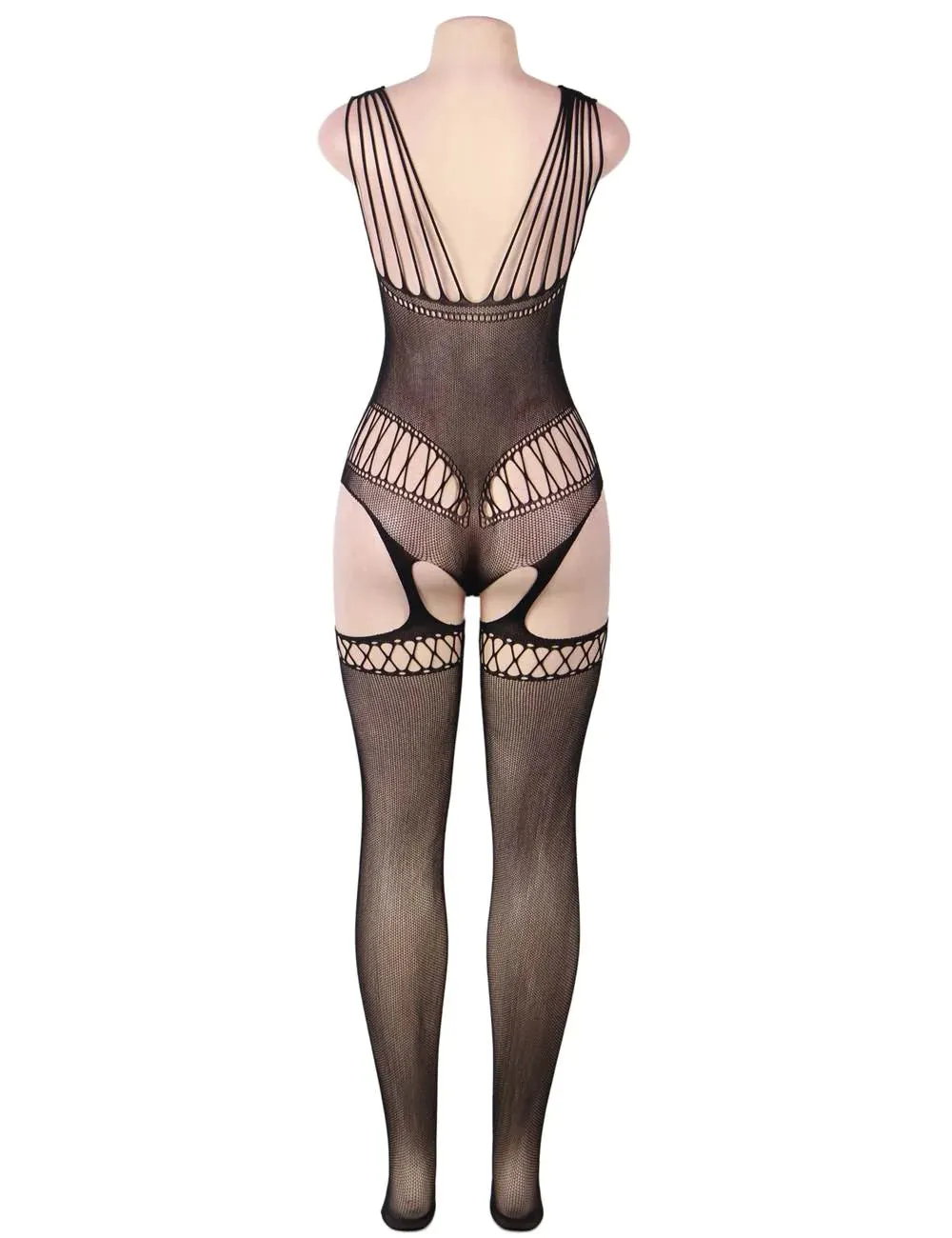 New Strappy Shoulders Motif Mesh Black Bodystockings