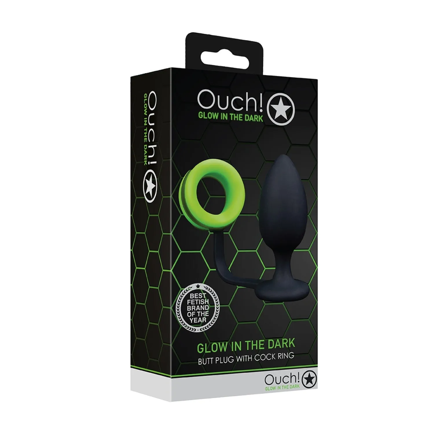 Ouch! Glow in the Dark Plug Anal Avec Anneau Pénien 10 Cm