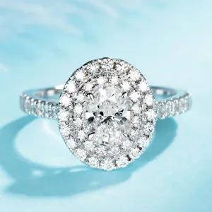 Oval Cut GIA Diamond Double Halo Engagement Ring
