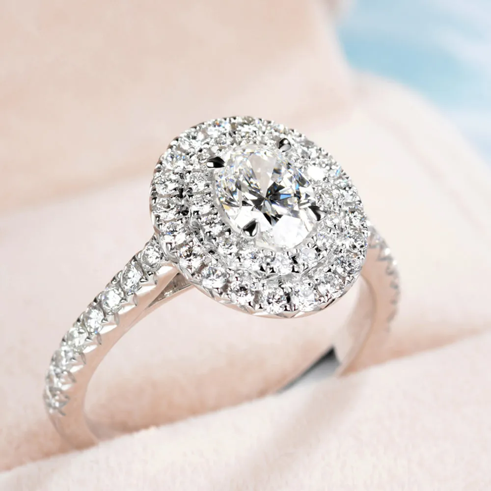 Oval Cut GIA Diamond Double Halo Engagement Ring