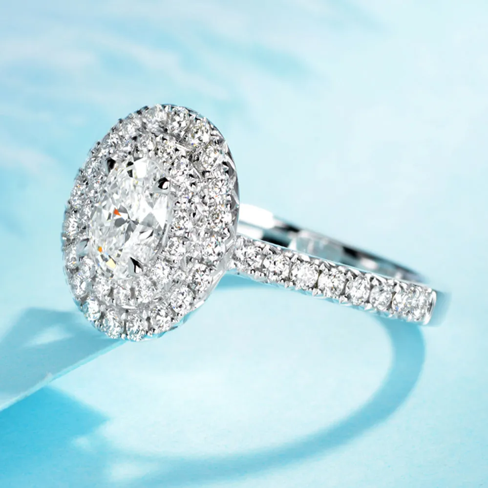 Oval Cut GIA Diamond Double Halo Engagement Ring