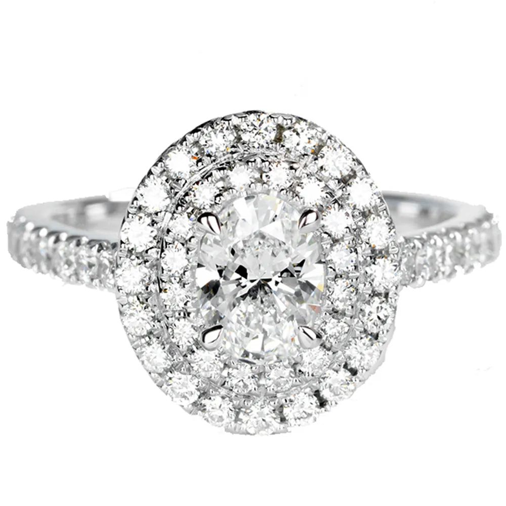 Oval Cut GIA Diamond Double Halo Engagement Ring