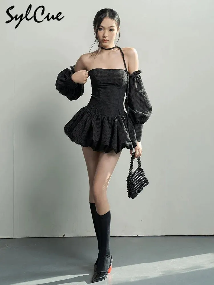 Party Retro Princess Mini Dress Intellectual Elegant Avant-Garde Women Strapless Dress w/ Matching Shorts & Sleeves