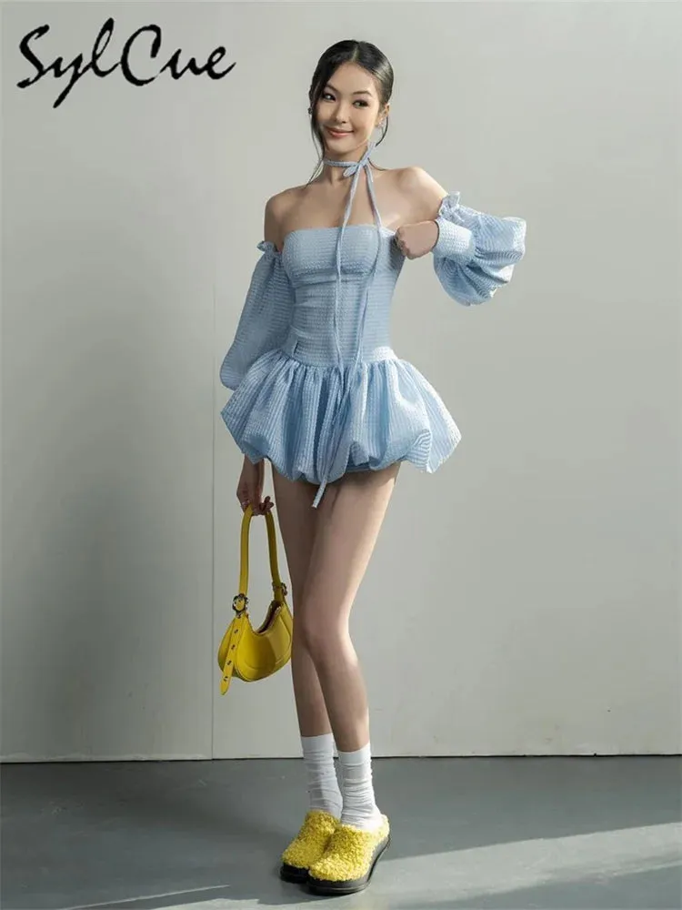 Party Retro Princess Mini Dress Intellectual Elegant Avant-Garde Women Strapless Dress w/ Matching Shorts & Sleeves