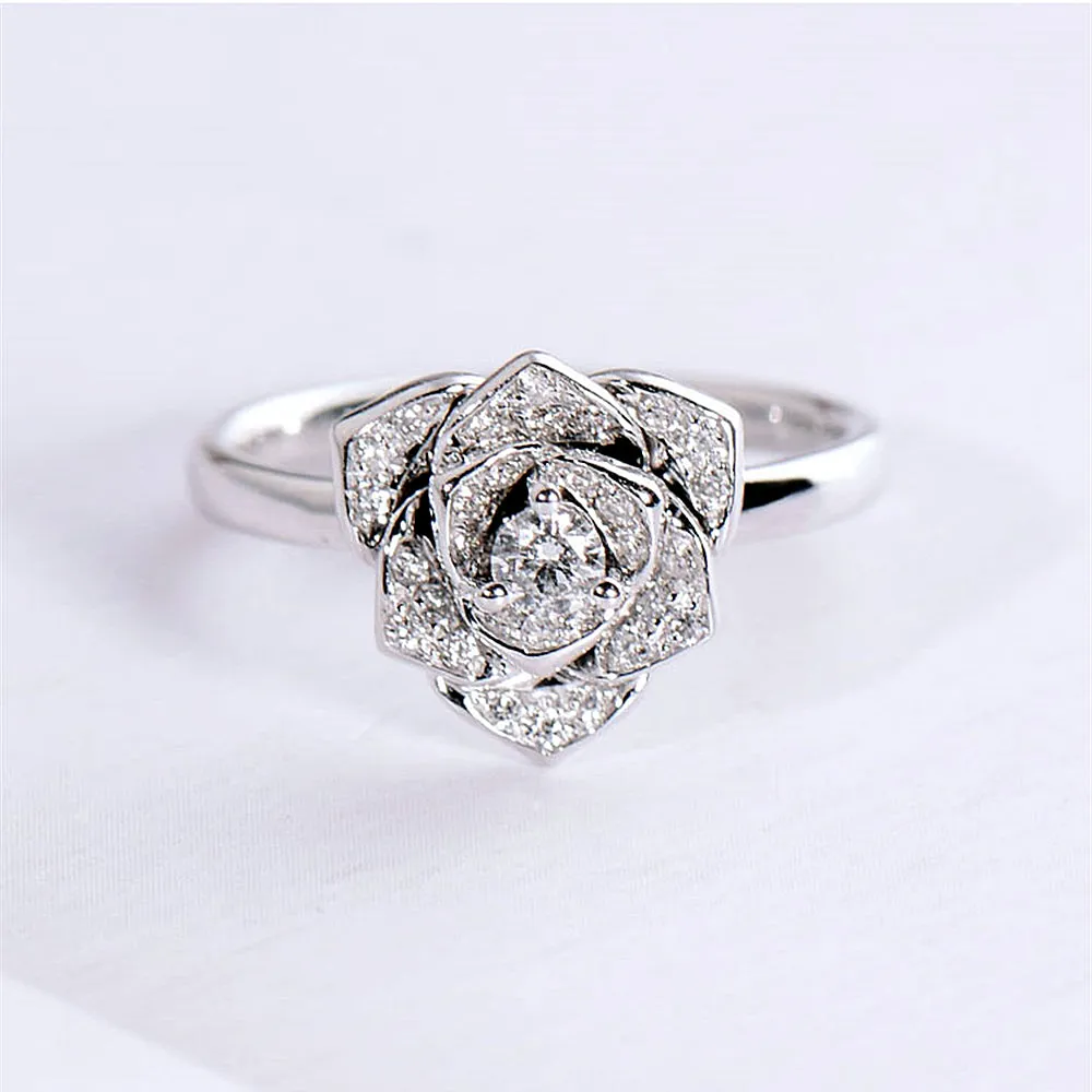 Pave Diamond Rose Flower Ring