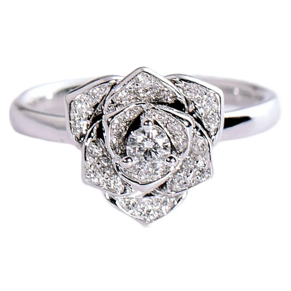 Pave Diamond Rose Flower Ring
