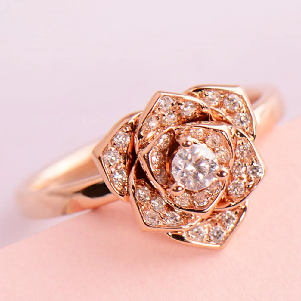 Pave Diamond Rose Flower Ring