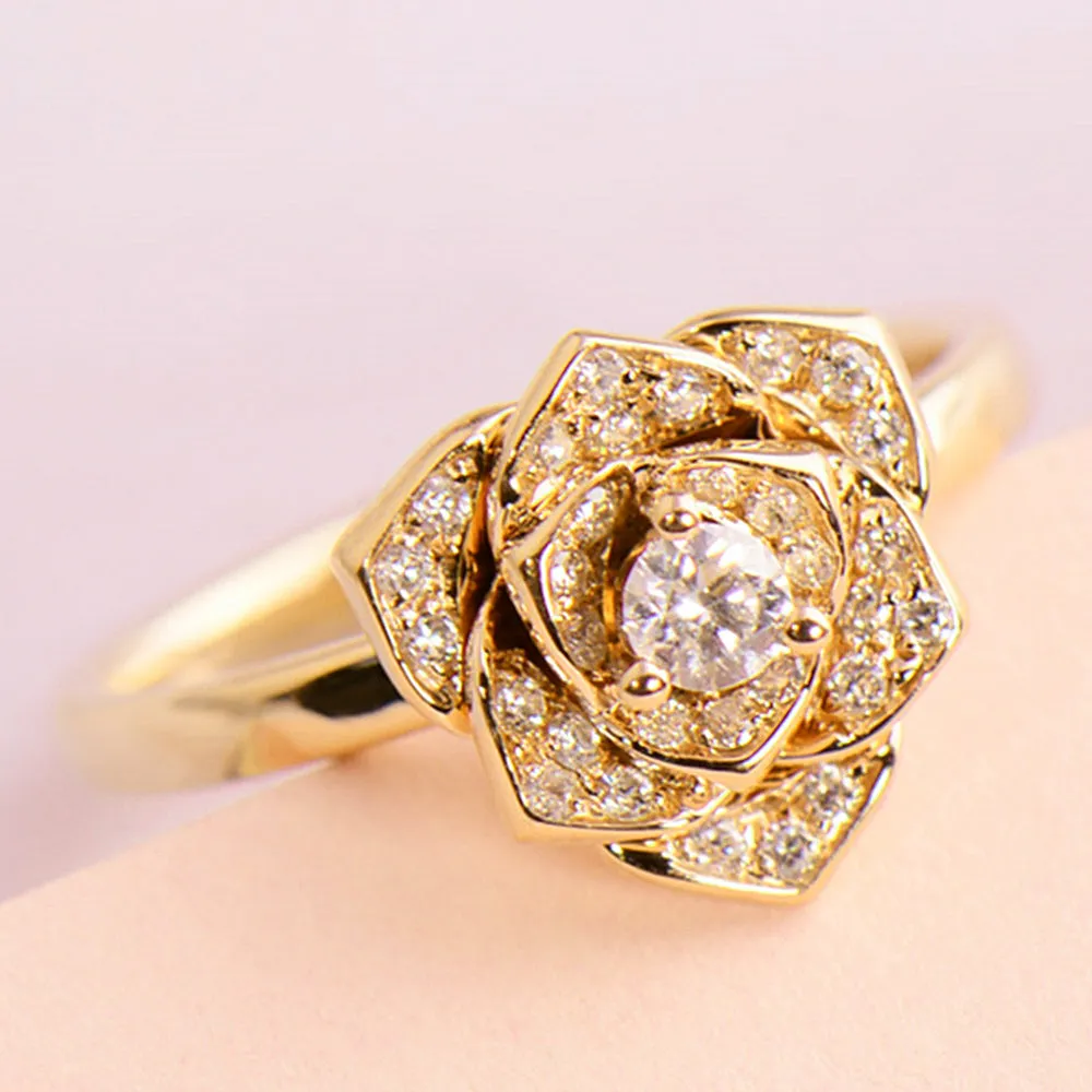 Pave Diamond Rose Flower Ring