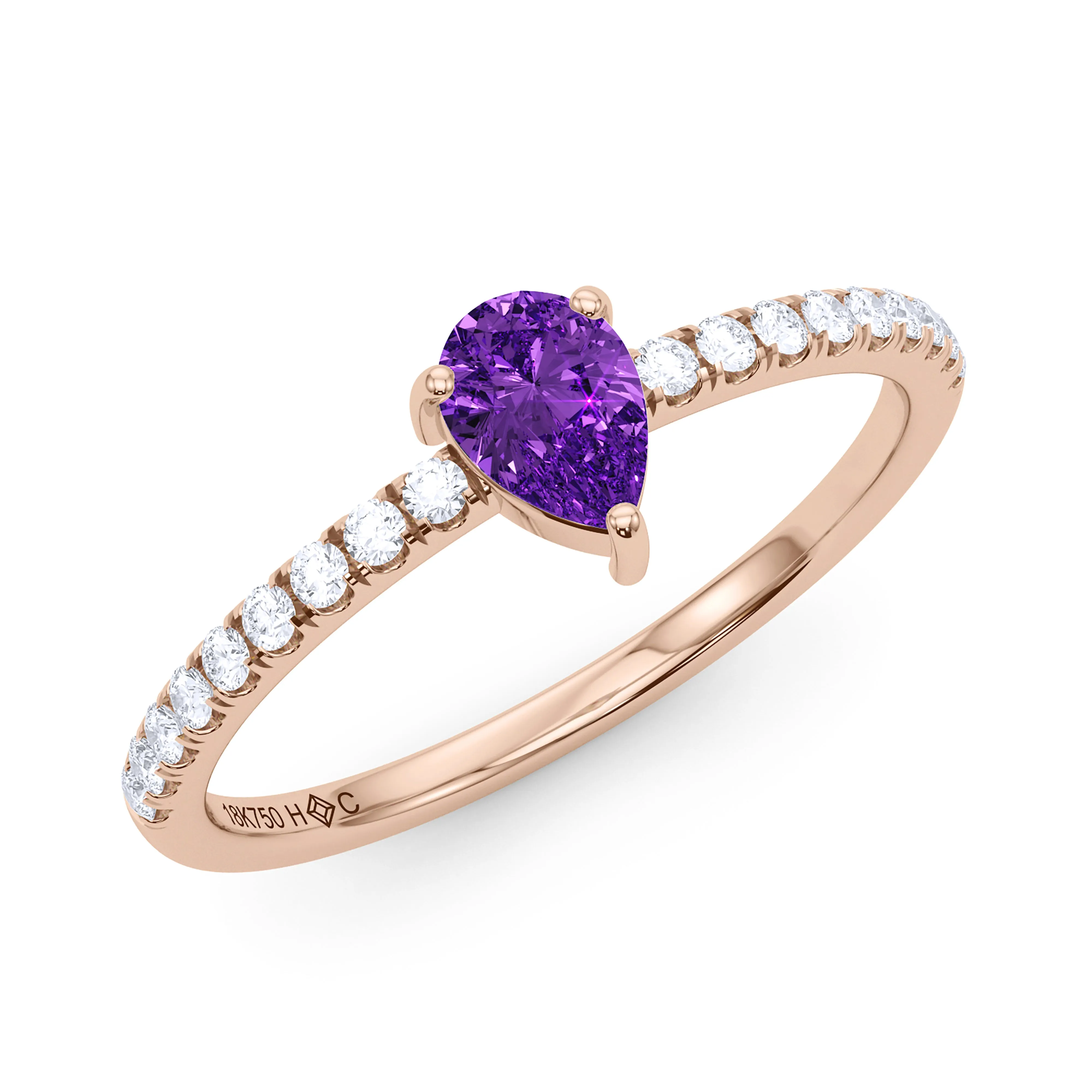 Pear Birthstone and Pave Lab Grown Diamond Ring