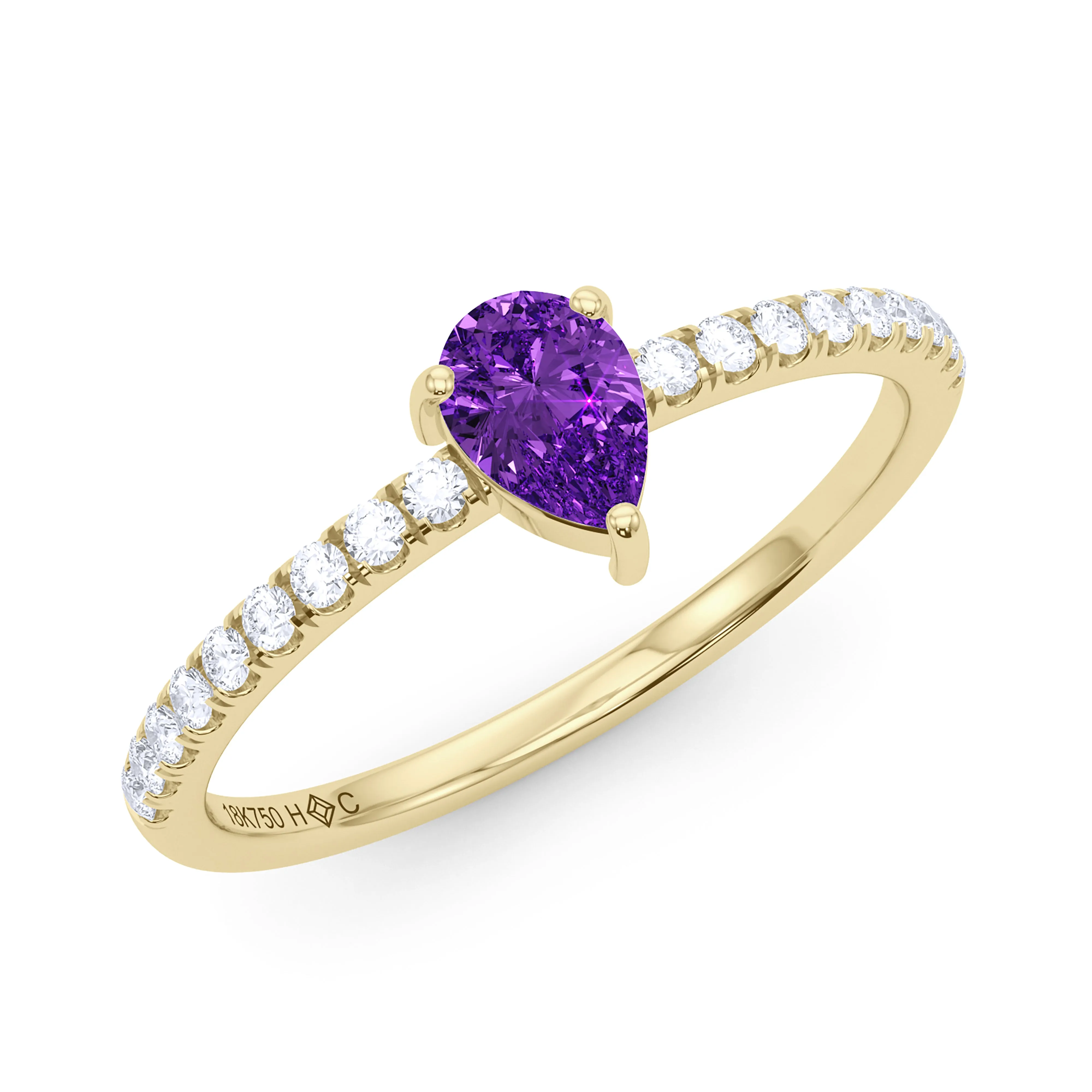 Pear Birthstone and Pave Lab Grown Diamond Ring