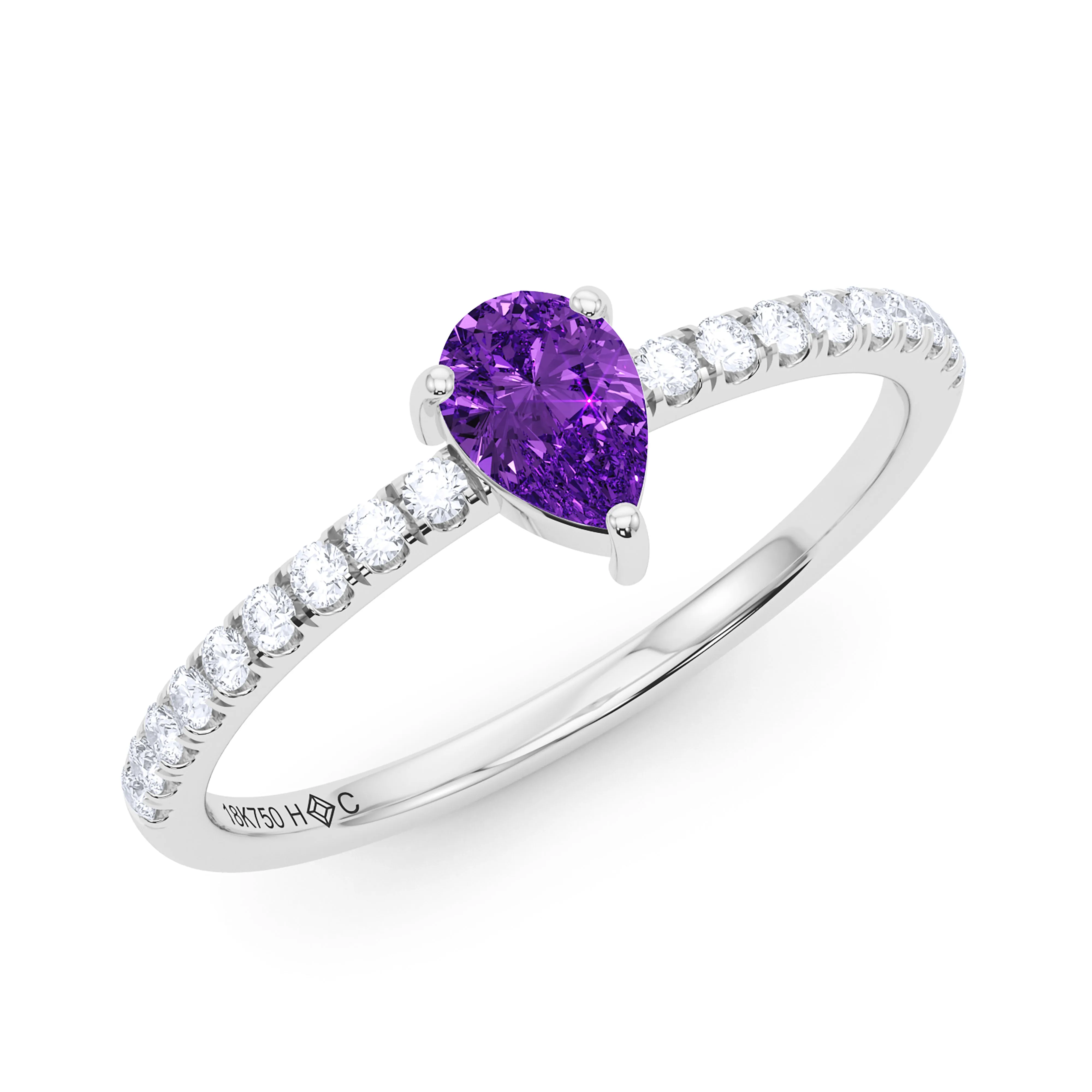 Pear Birthstone and Pave Lab Grown Diamond Ring