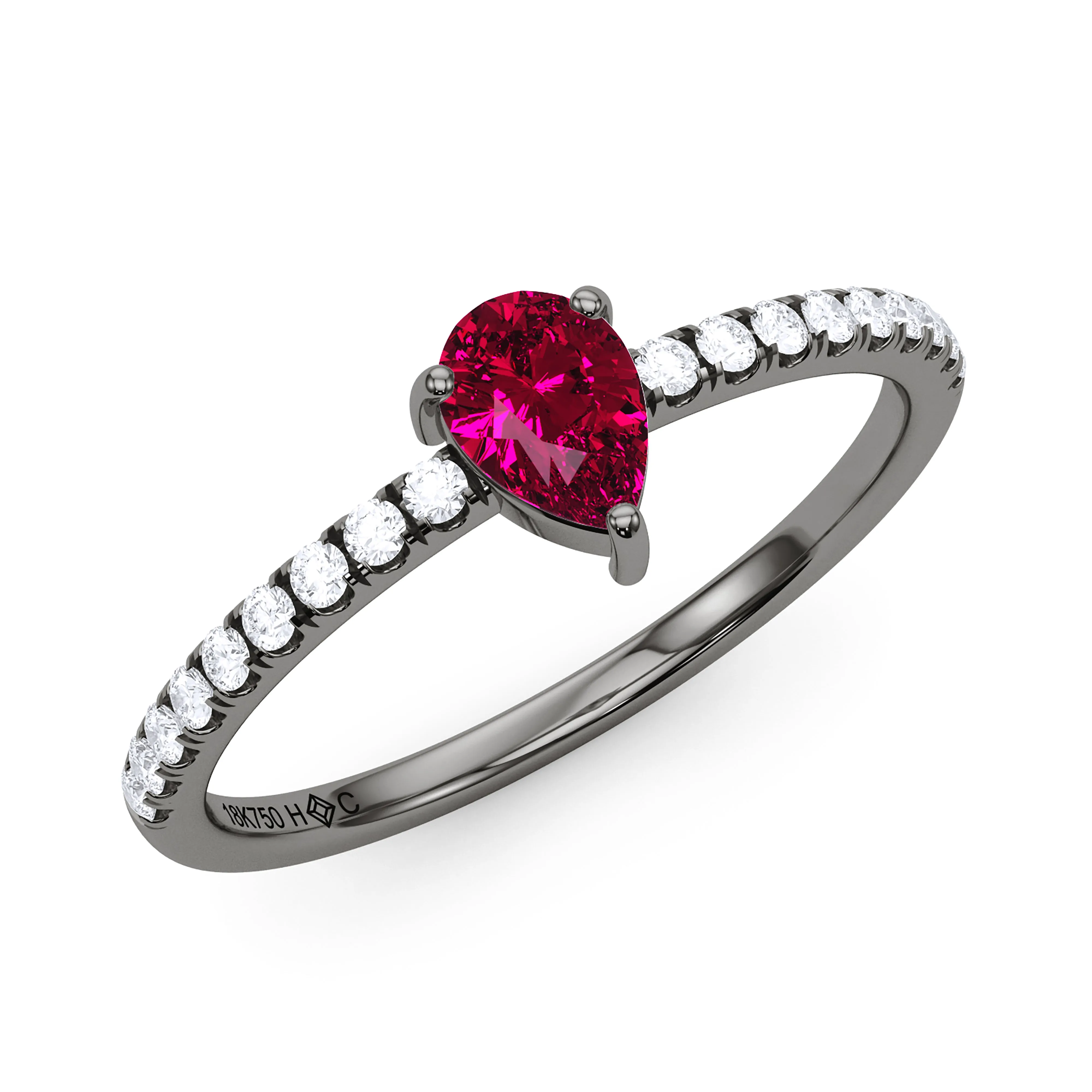 Pear Birthstone and Pave Lab Grown Diamond Ring