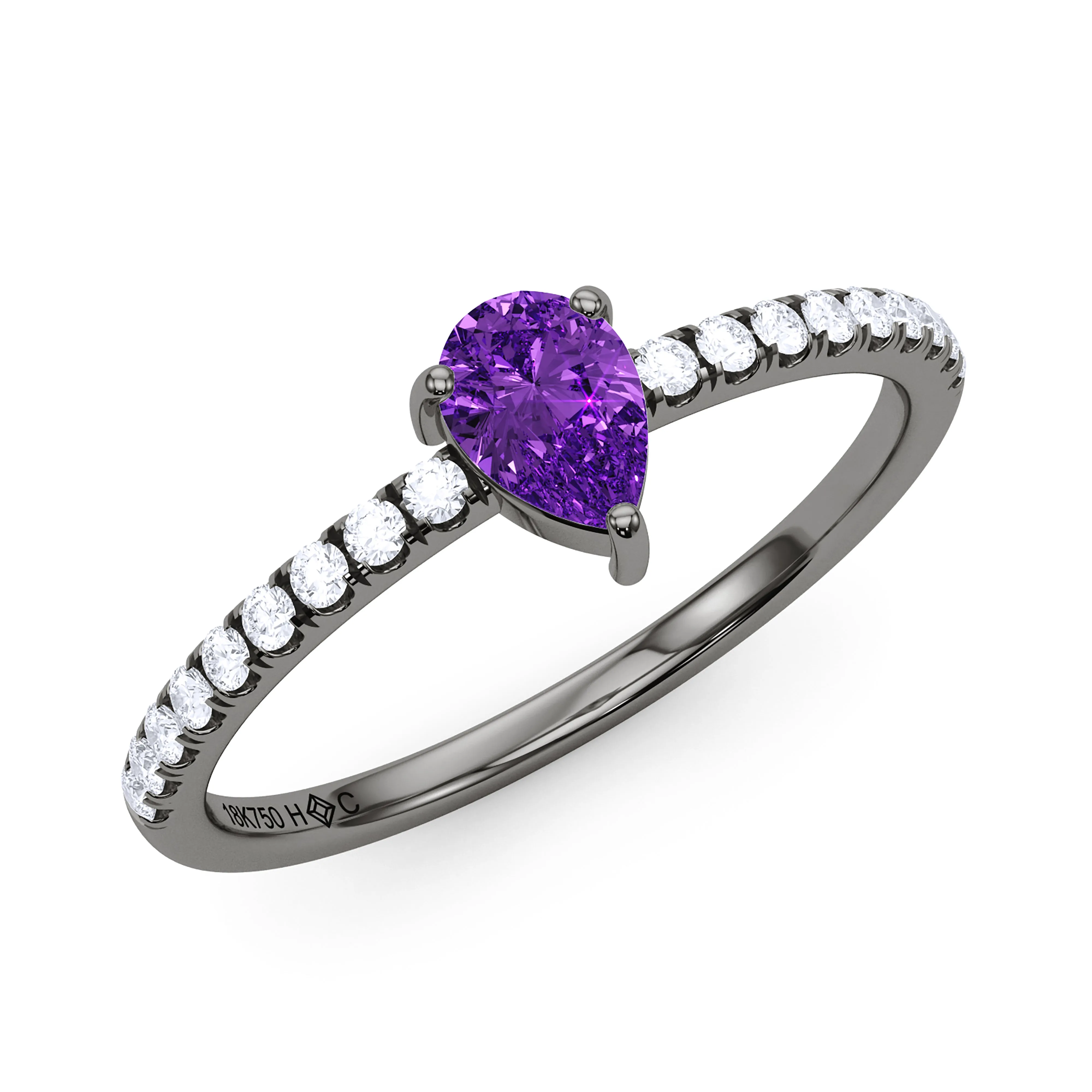 Pear Birthstone and Pave Lab Grown Diamond Ring