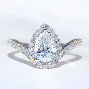 Pear Cut GIA Diamond Halo Engagement Ring