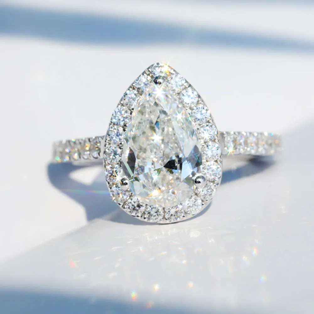 Pear Cut GIA Diamond Halo Engagement Ring