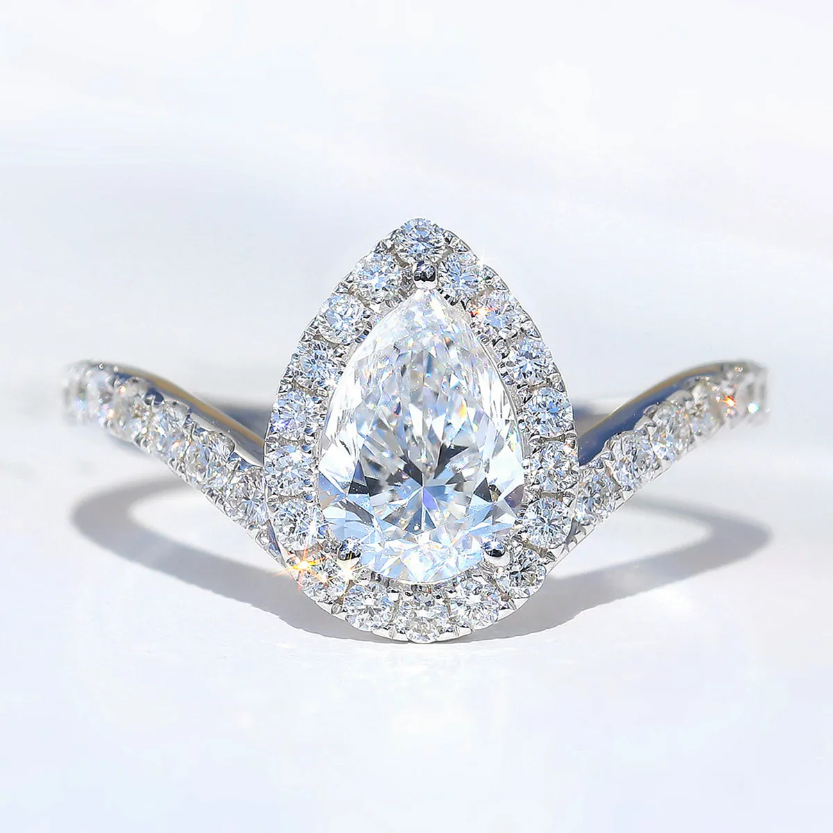 Pear Cut GIA Diamond Halo Engagement Ring
