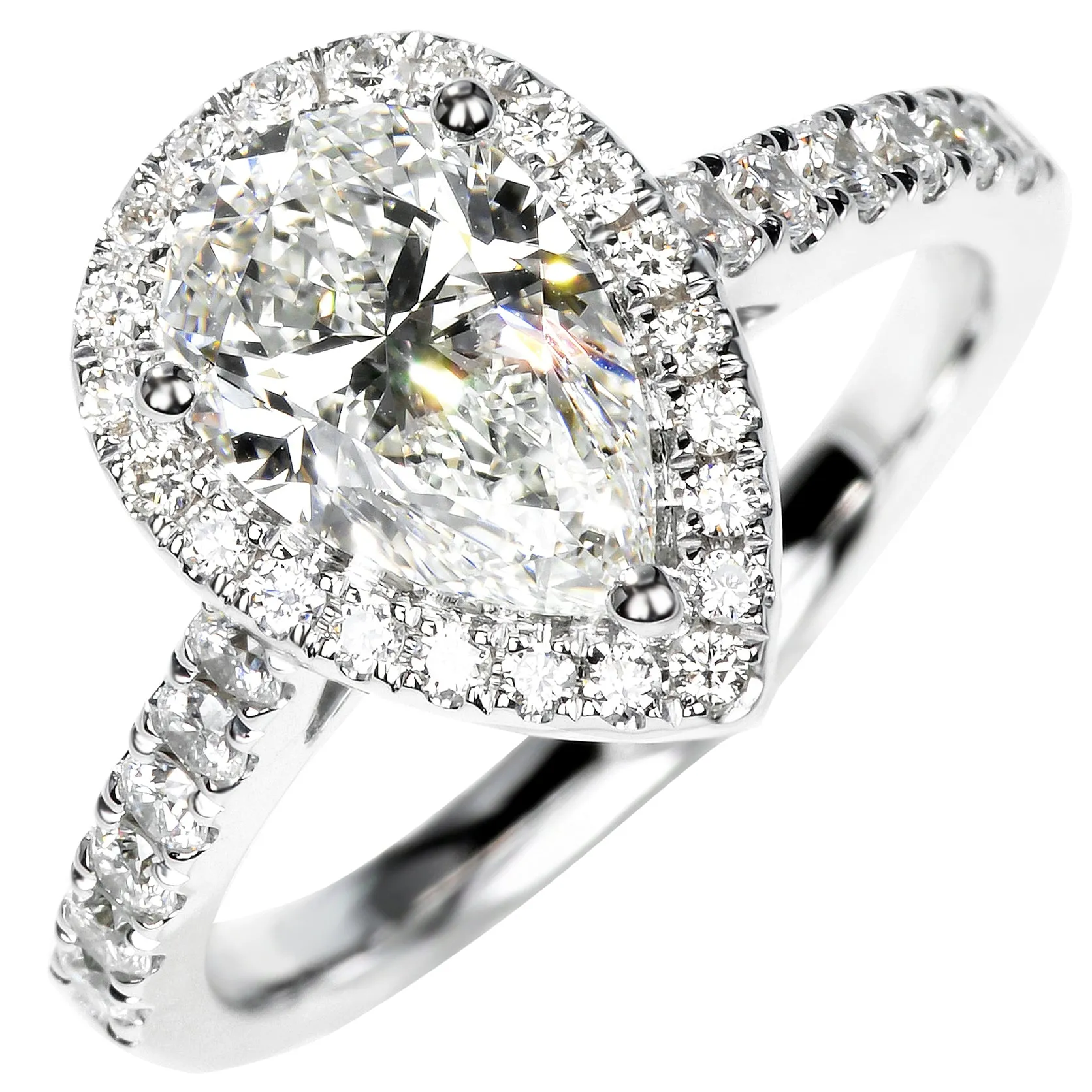 Pear Cut GIA Diamond Halo Engagement Ring