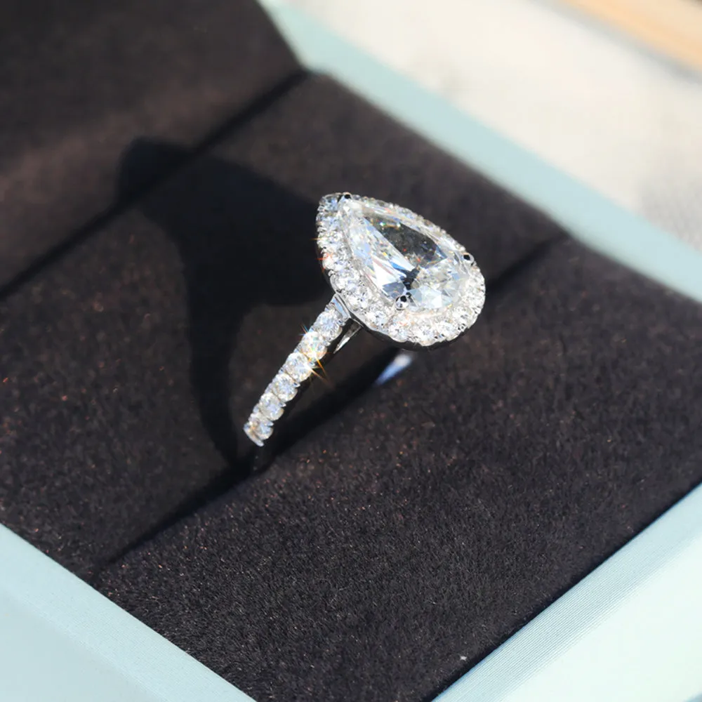 Pear Cut GIA Diamond Halo Engagement Ring