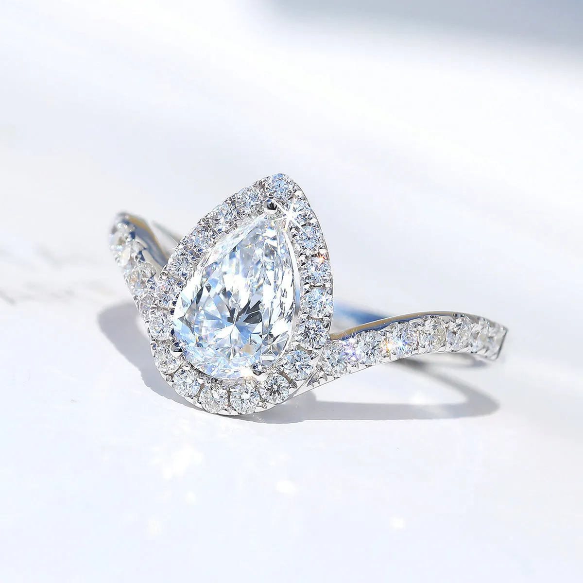 Pear Cut GIA Diamond Halo Engagement Ring