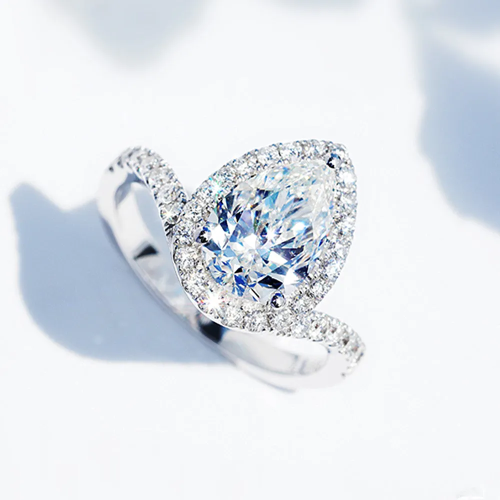 Pear Cut GIA Diamond Halo Engagement Ring
