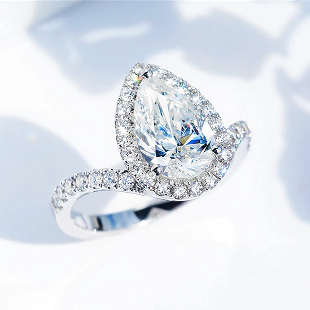 Pear Cut GIA Diamond Halo Engagement Ring