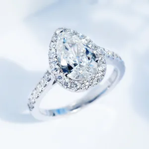 Pear Cut GIA Diamond Halo Engagement Ring