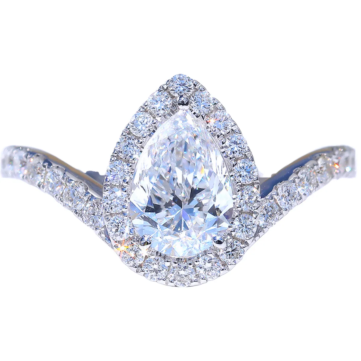 Pear Cut GIA Diamond Halo Engagement Ring