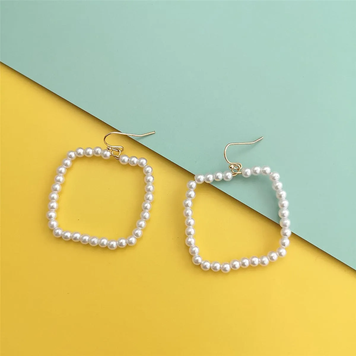 Pearl & 18K Gold-Plated Open Square Drop Earrings