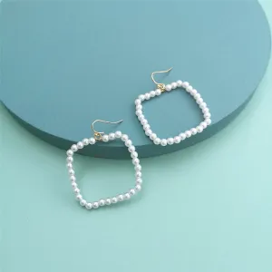 Pearl & 18K Gold-Plated Open Square Drop Earrings